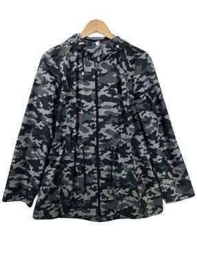 Intl Details Parka In A Pocket Camo Rain Coat Women's Size Small With Hood